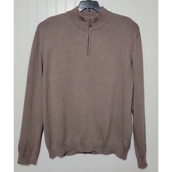 Roundtree & Yorke Mens Sweater Size XL Brown Quarter Zip Mock Neck Pullover Knit - Picture 1 of 7